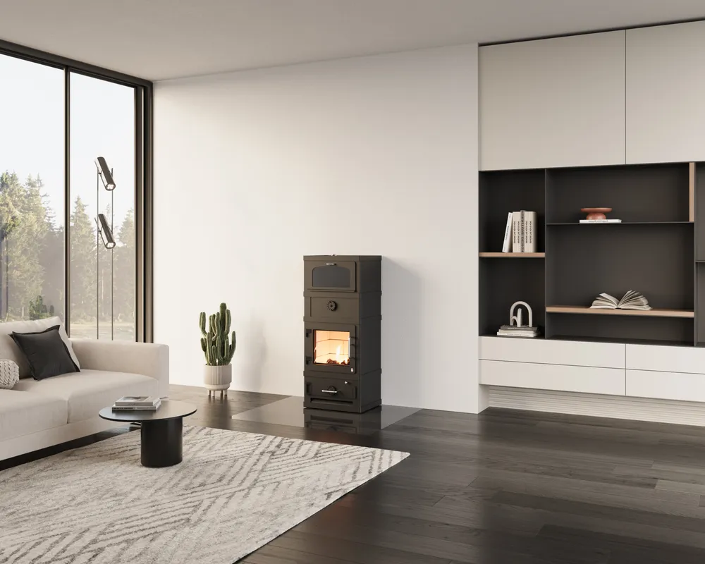 Lotus brændeovn i moderne hjem